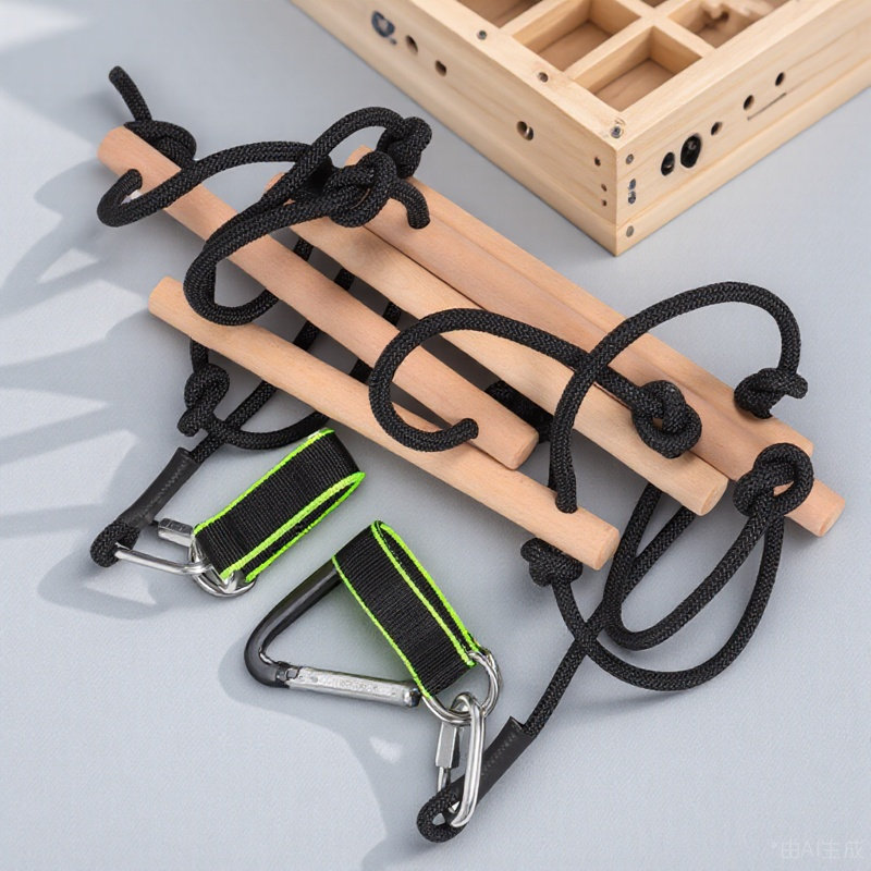 Kids Outdoor Treehouse - 1Set Wood Climbing Rope Ladder for