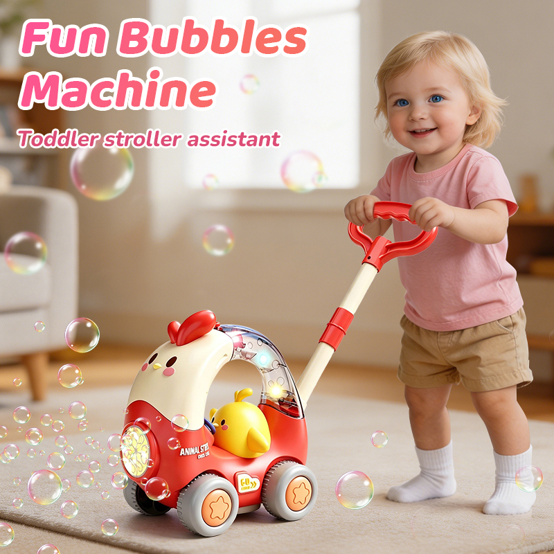 Kids Outdoor Lawn Mower - Toddler Chicken Bubble Machine Trolley Push