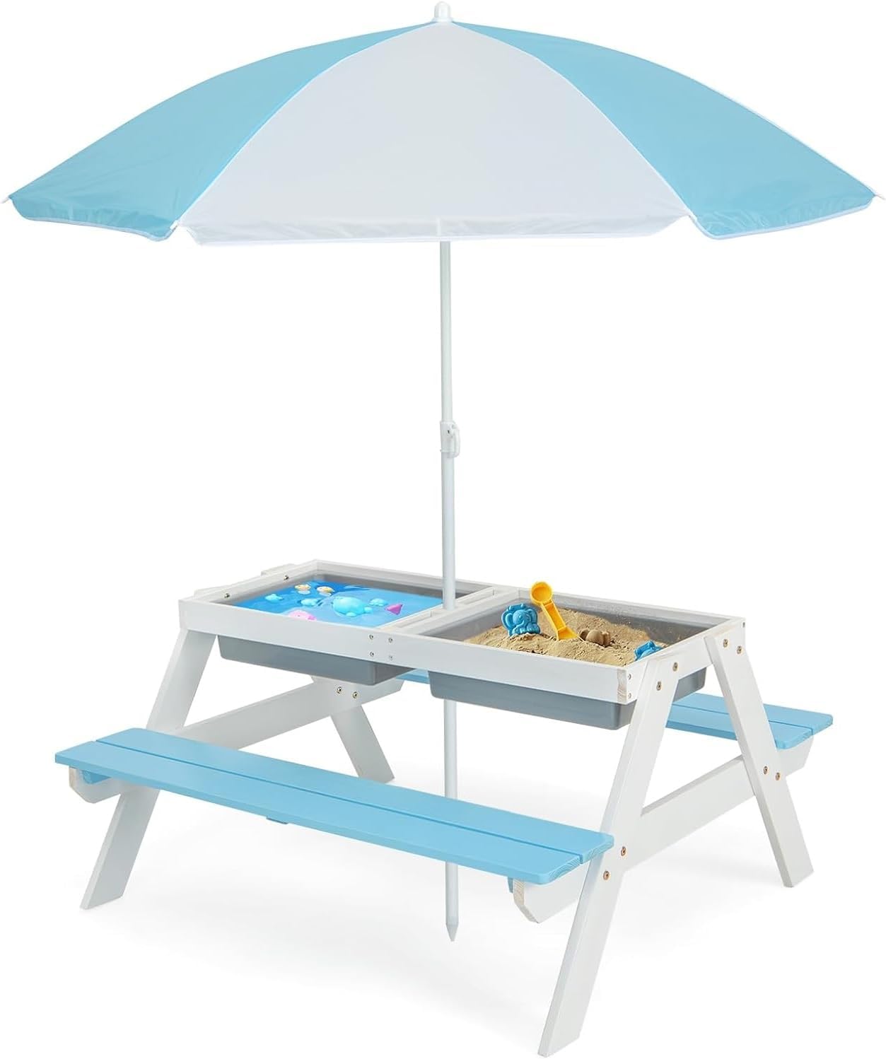 Kids Outdoor Table And Chairs With Umbrella - Kids Picnic Table, 4 in 1