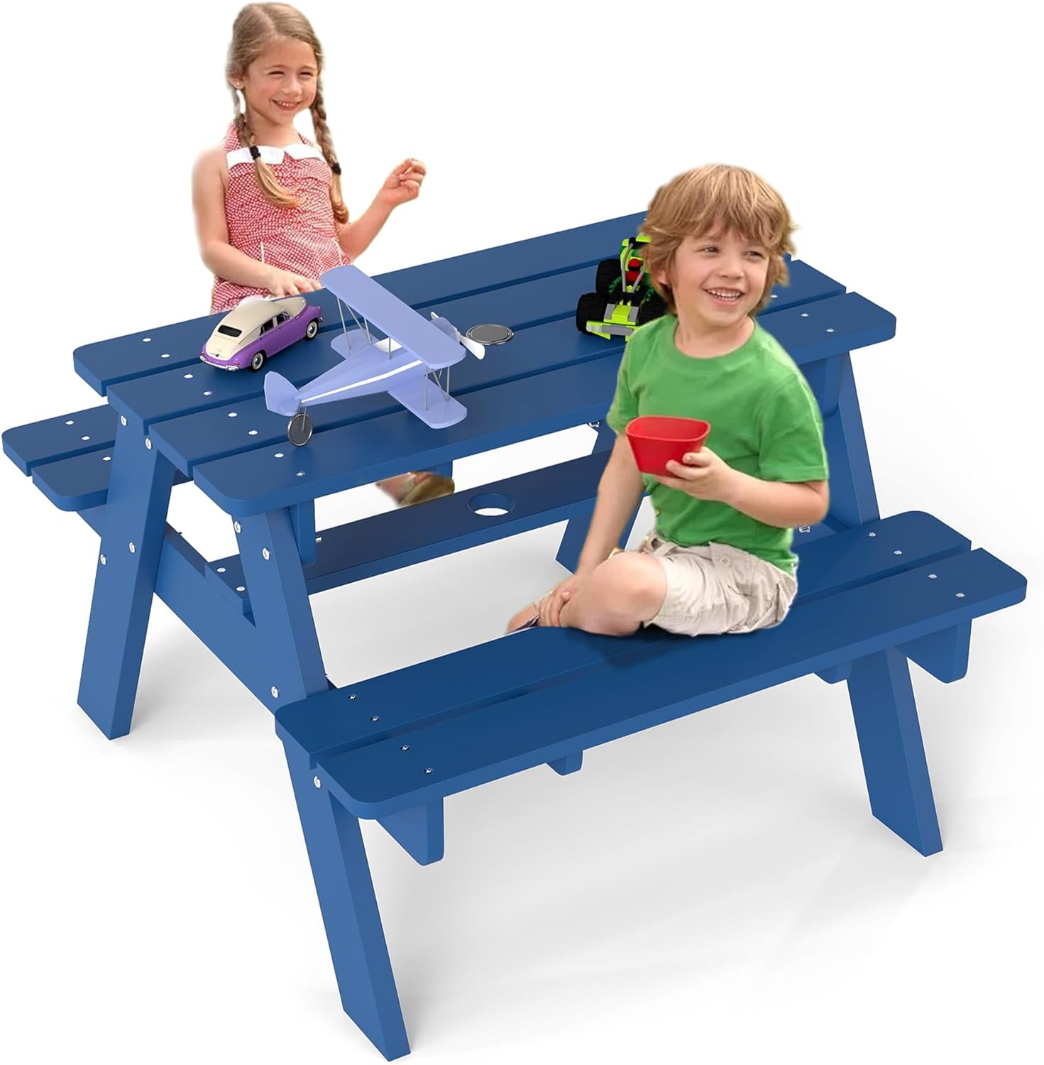 Kids Picnic Table, HDPE All We - Kids Outdoor Table And Chairs With Umbrella recension och pris