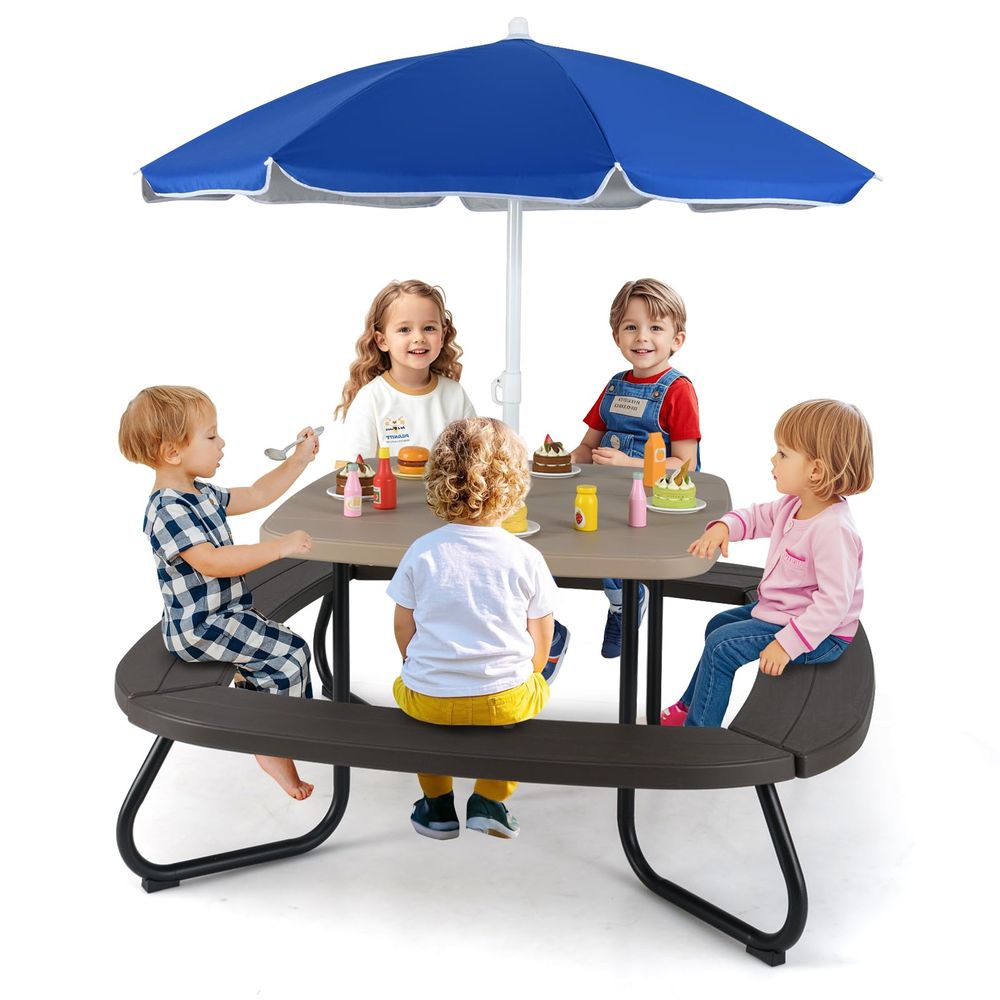 Kids Picnic Table, 8 Person To - Kids Outdoor Table And Chairs With Umbrella recension och pris