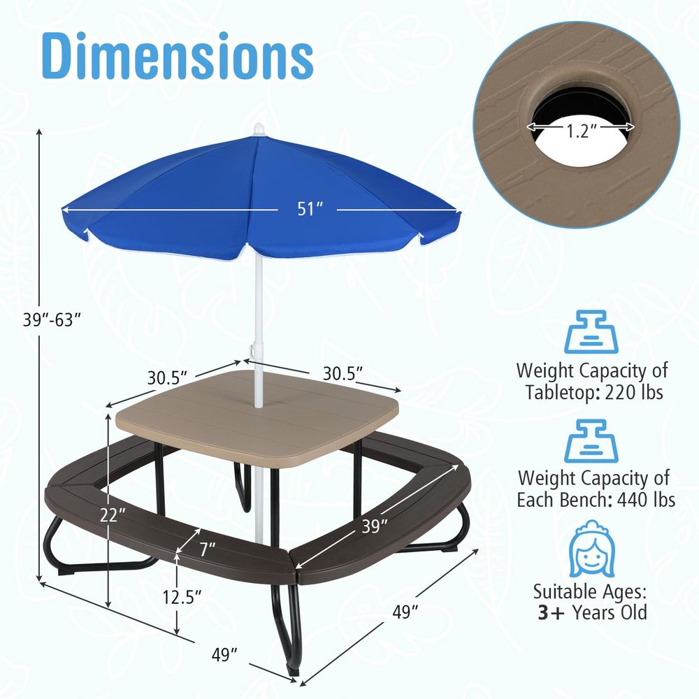 Kids Picnic Table, 8 Person To - Kids Outdoor Table And Chairs With Umbrella recension och pris