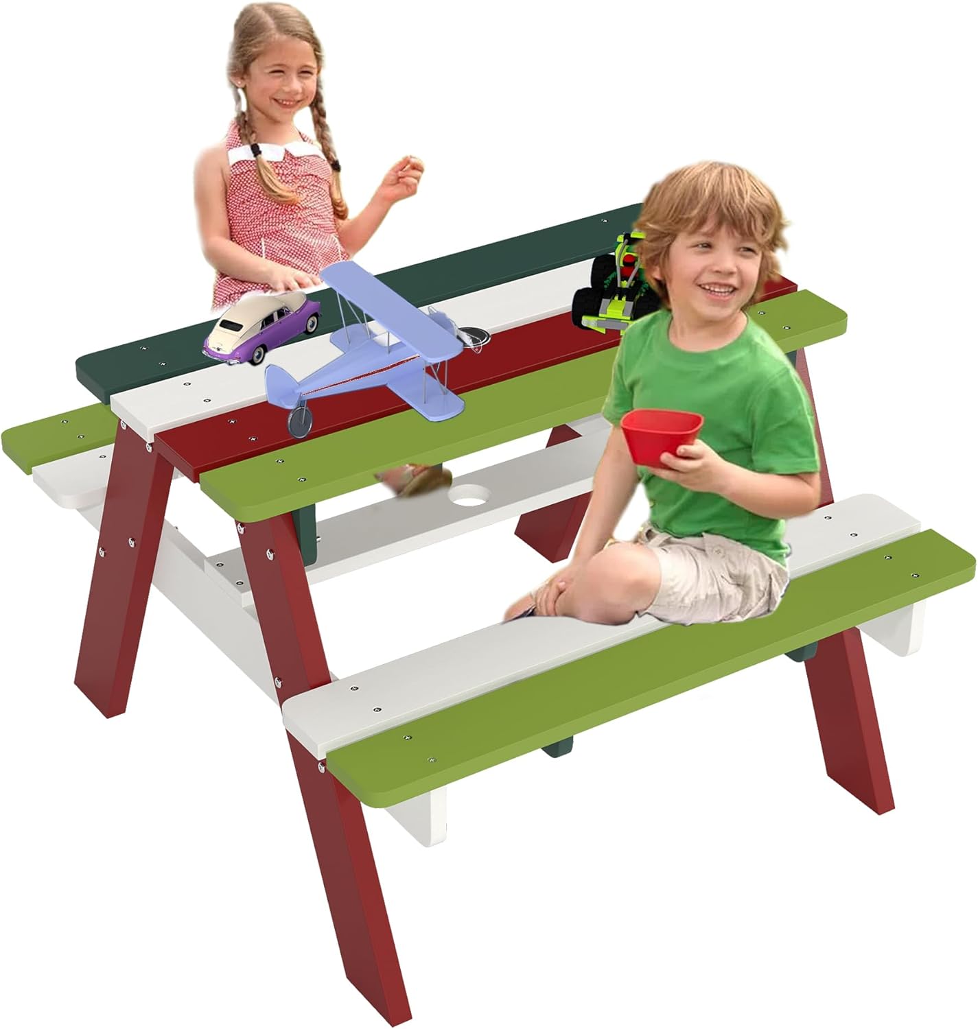 Kids Picnic Table, HDPE All We - Kids Outdoor Table And Chairs With Umbrella recension och pris