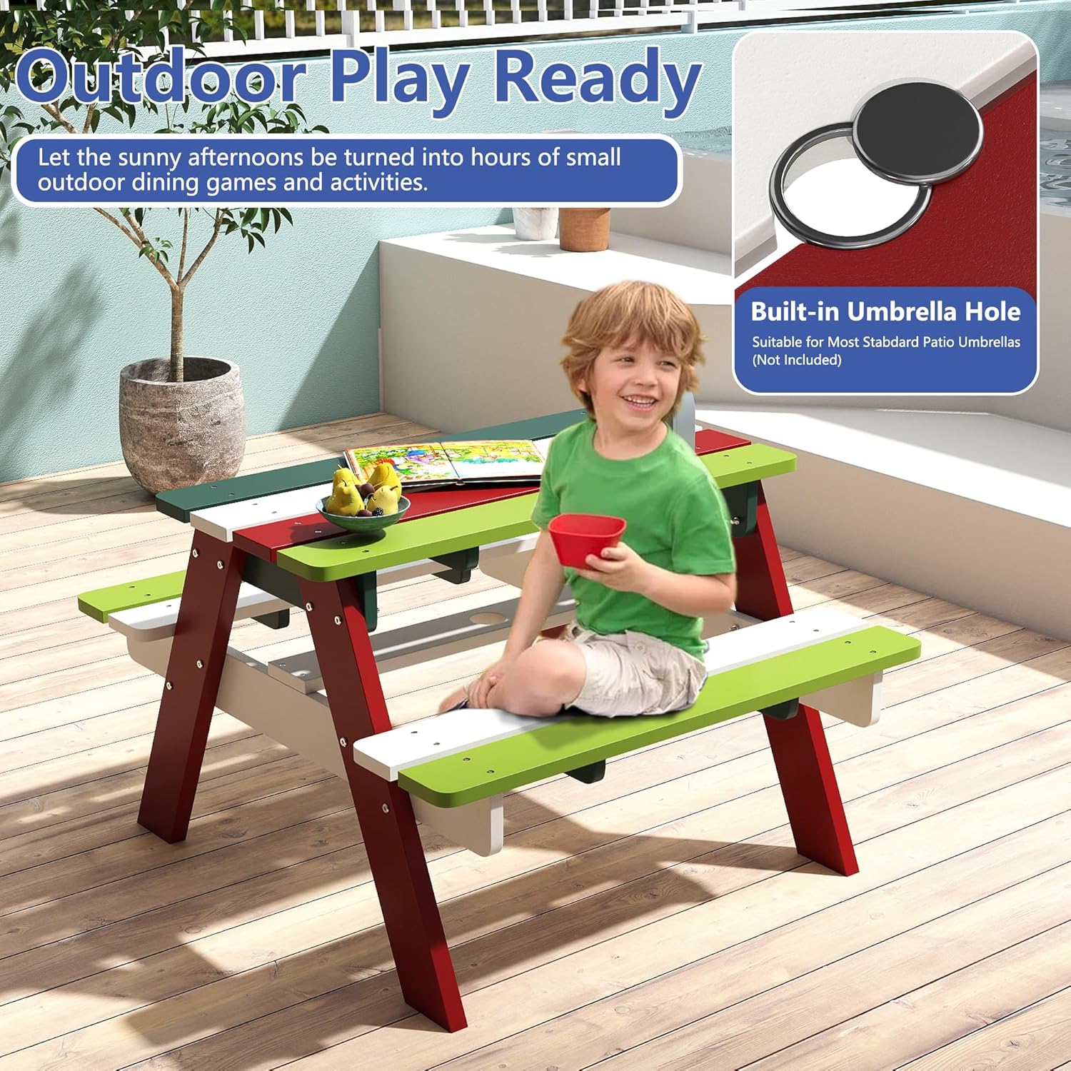 Kids Picnic Table, HDPE All We - Kids Outdoor Table And Chairs With Umbrella recension och pris