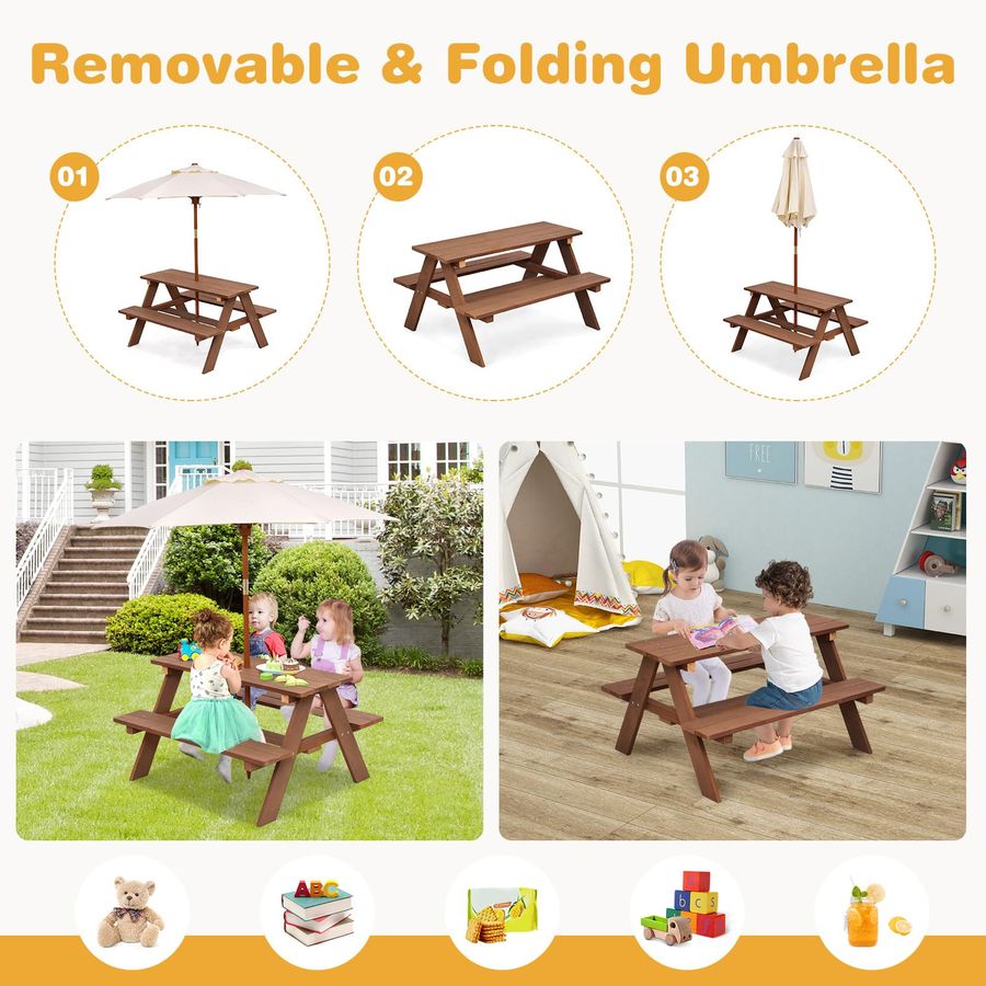 Kids Picnic Table, Fir Wood Ki - Kids Outdoor Table And Chairs With Umbrella recension och pris