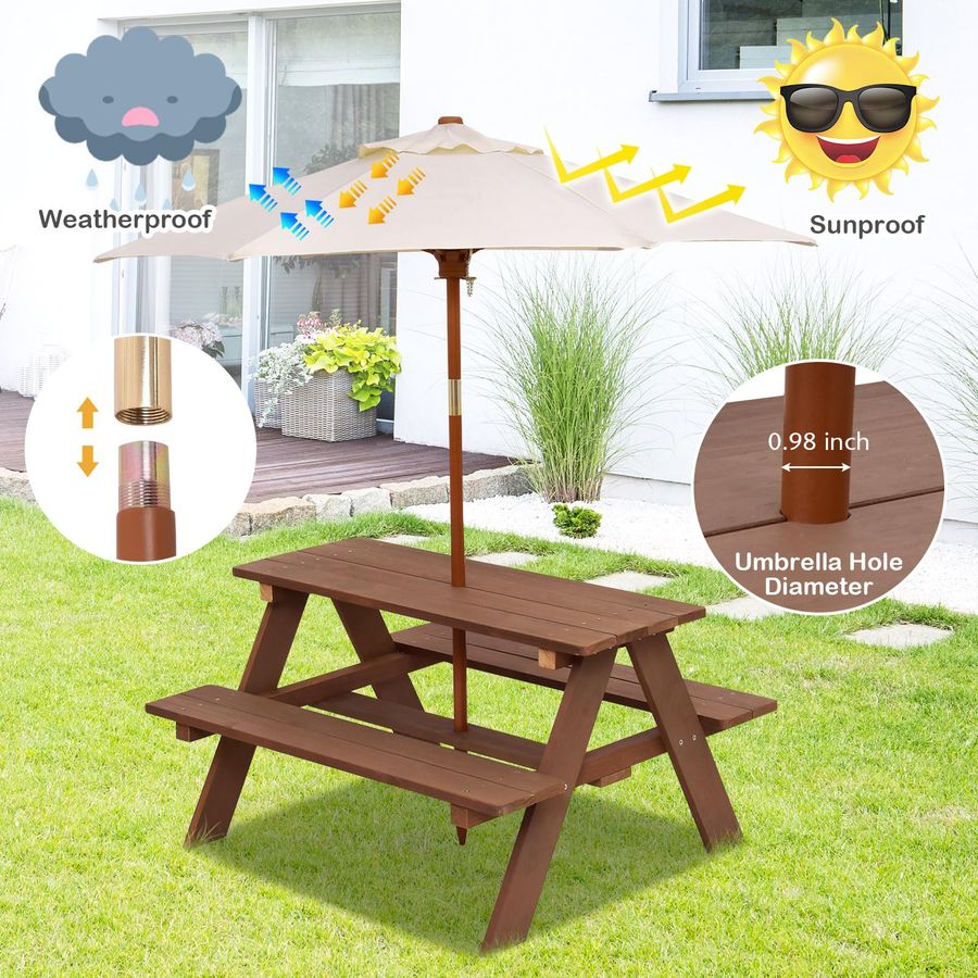 Kids Picnic Table, Fir Wood Ki - Kids Outdoor Table And Chairs With Umbrella recension och pris