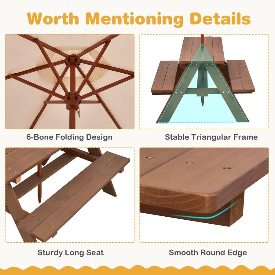 Kids Picnic Table, Fir Wood Ki - Kids Outdoor Table And Chairs With Umbrella recension och pris