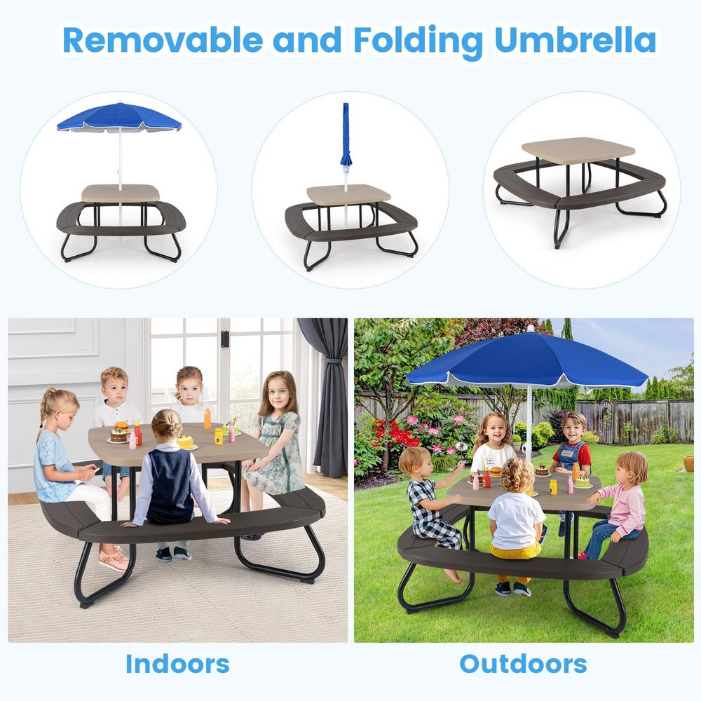 Kids Picnic Table, 8 Person Ki - Kids Outdoor Table And Chairs With Umbrella recension och pris