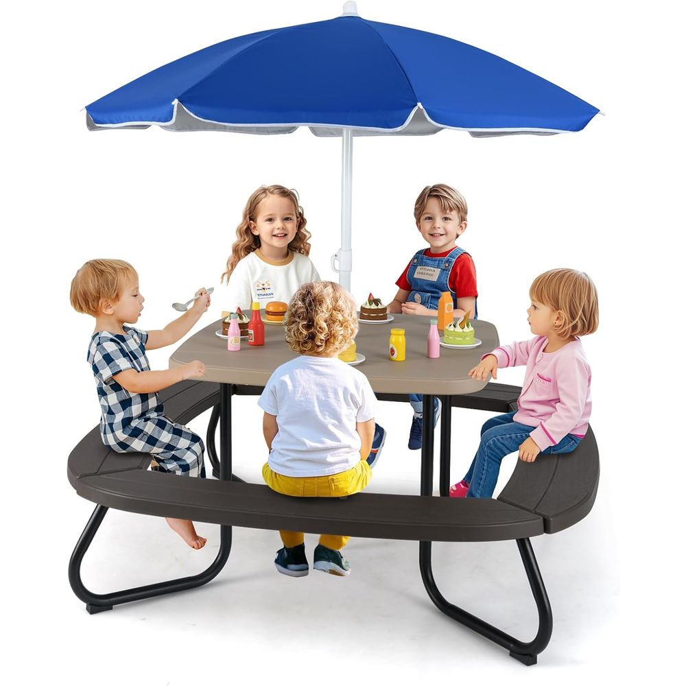 Kids Picnic Table, 8 Person To - Kids Outdoor Table And Chairs With Umbrella recension och pris