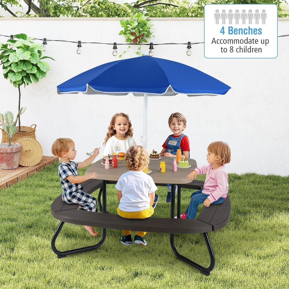 Kids Picnic Table, 8 Person To - Kids Outdoor Table And Chairs With Umbrella recension och pris