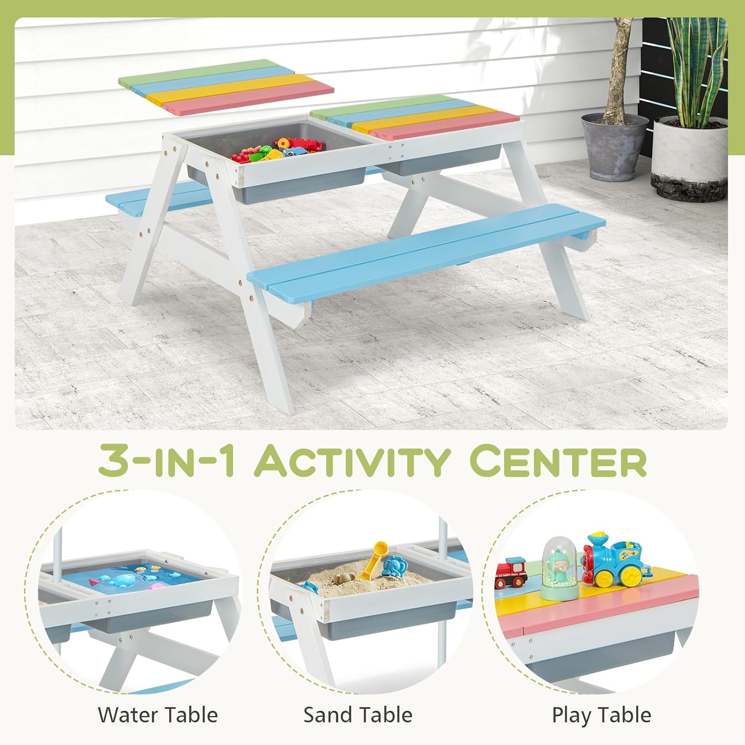 Kids Picnic Table, 4 in 1 Outd - Kids Outdoor Table And Chairs With Umbrella recension och pris