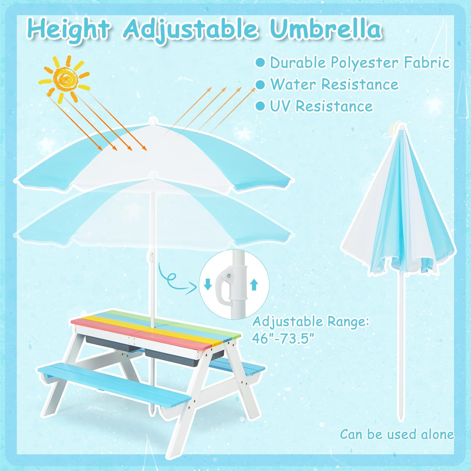 Kids Picnic Table, 4 in 1 Outd - Kids Outdoor Table And Chairs With Umbrella recension och pris