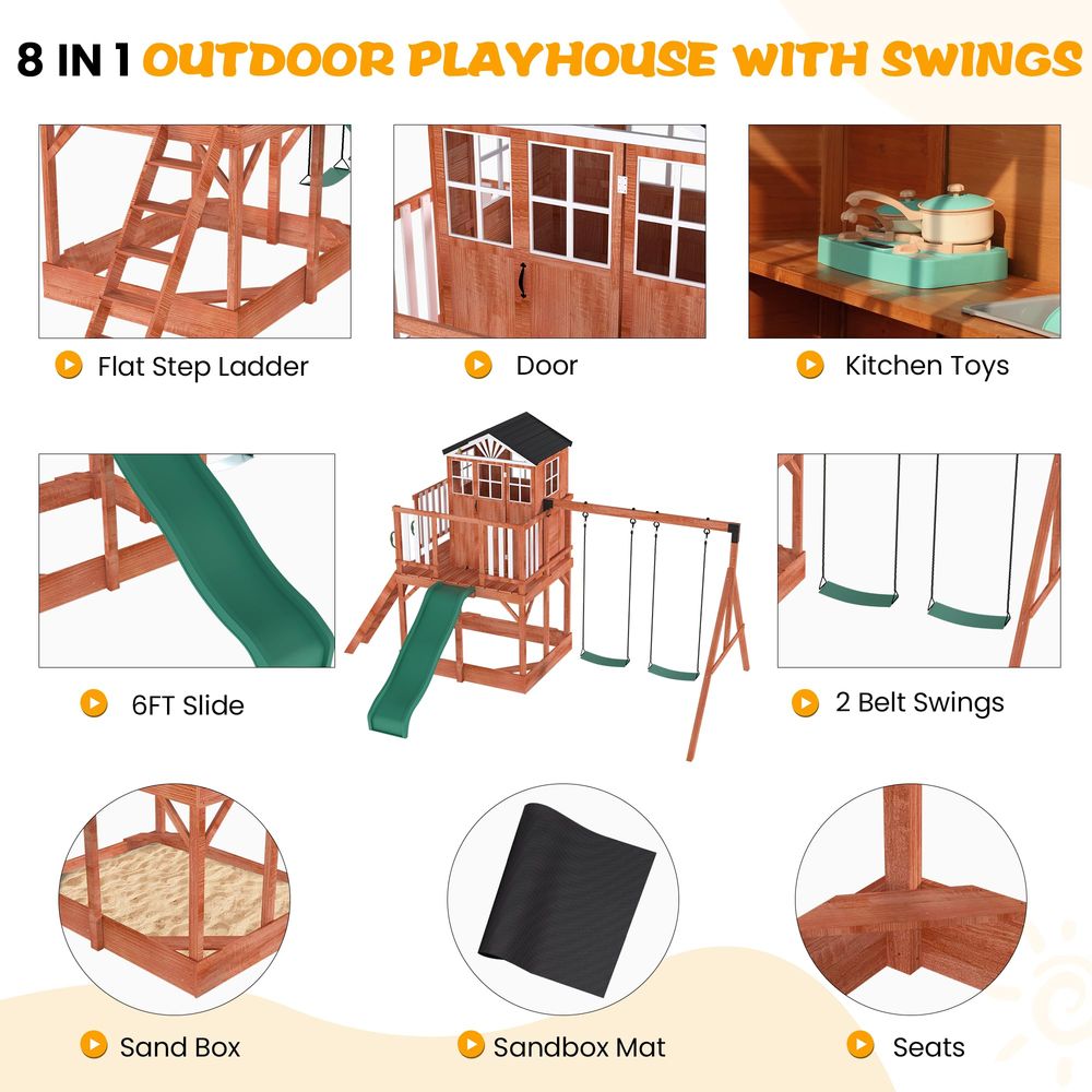 Swing Set for Kids,8 in 1 Outd - Kids Outdoor Kitchen Set recension och pris