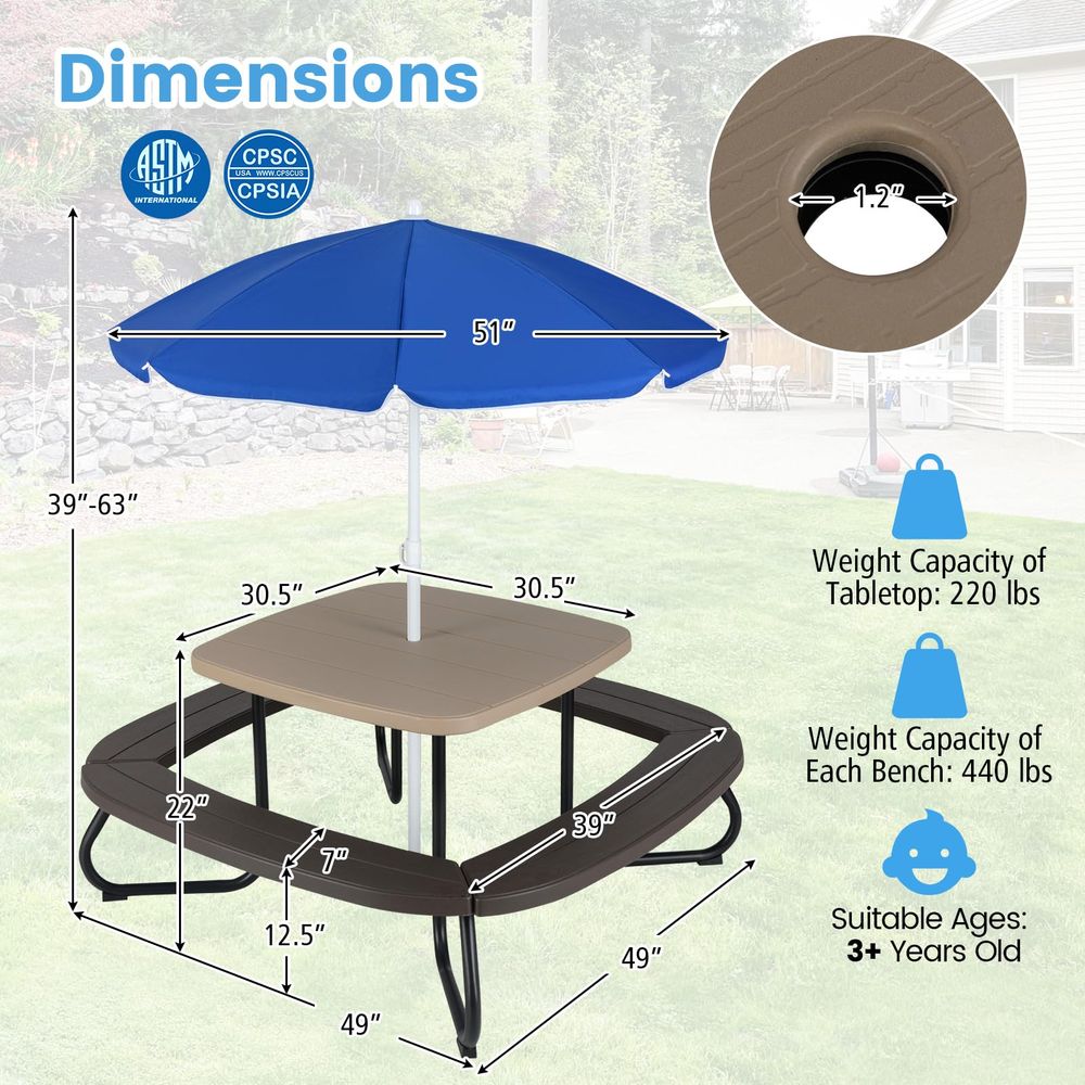 Kids Picnic Table, 8 Person Ki - Kids Outdoor Table And Chairs With Umbrella recension och pris