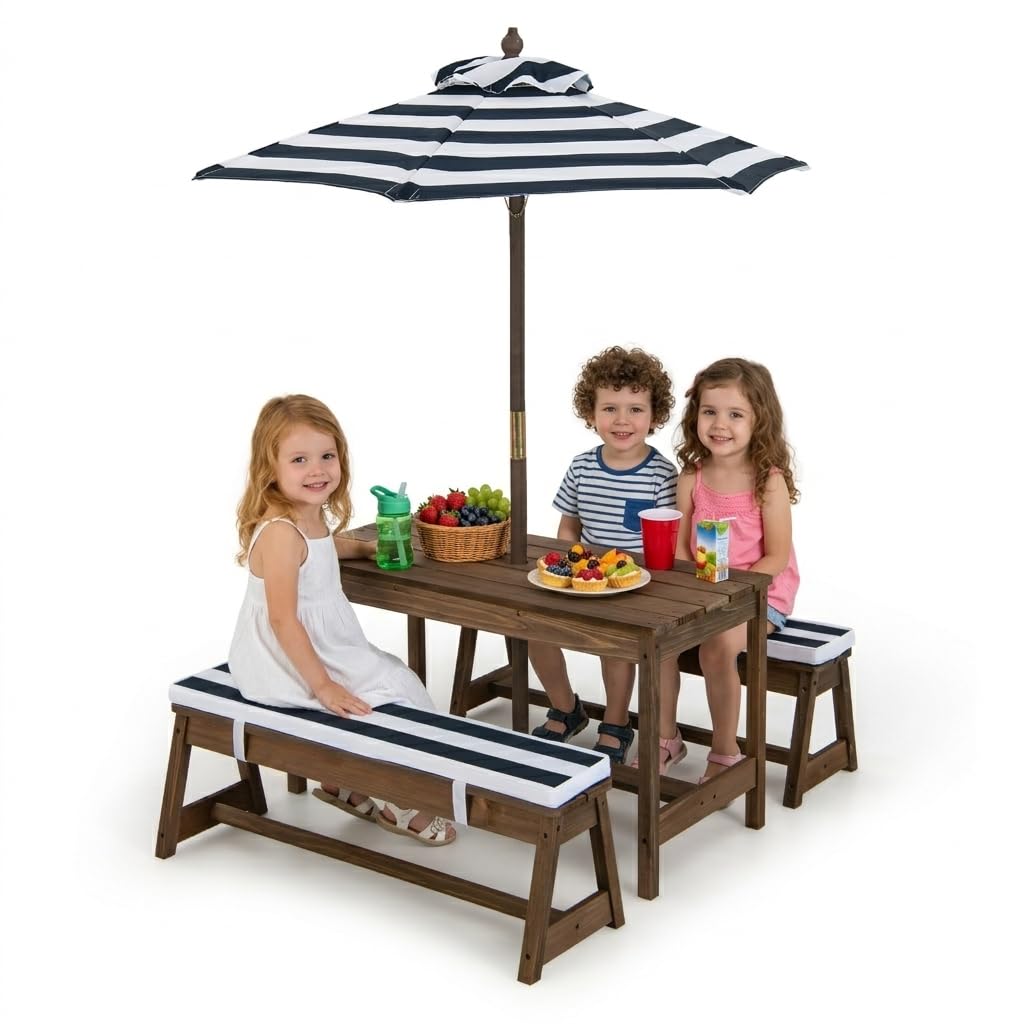 Height Adjustable Wooden Kids  - Kids Outdoor Table And Chairs With Umbrella recension och pris