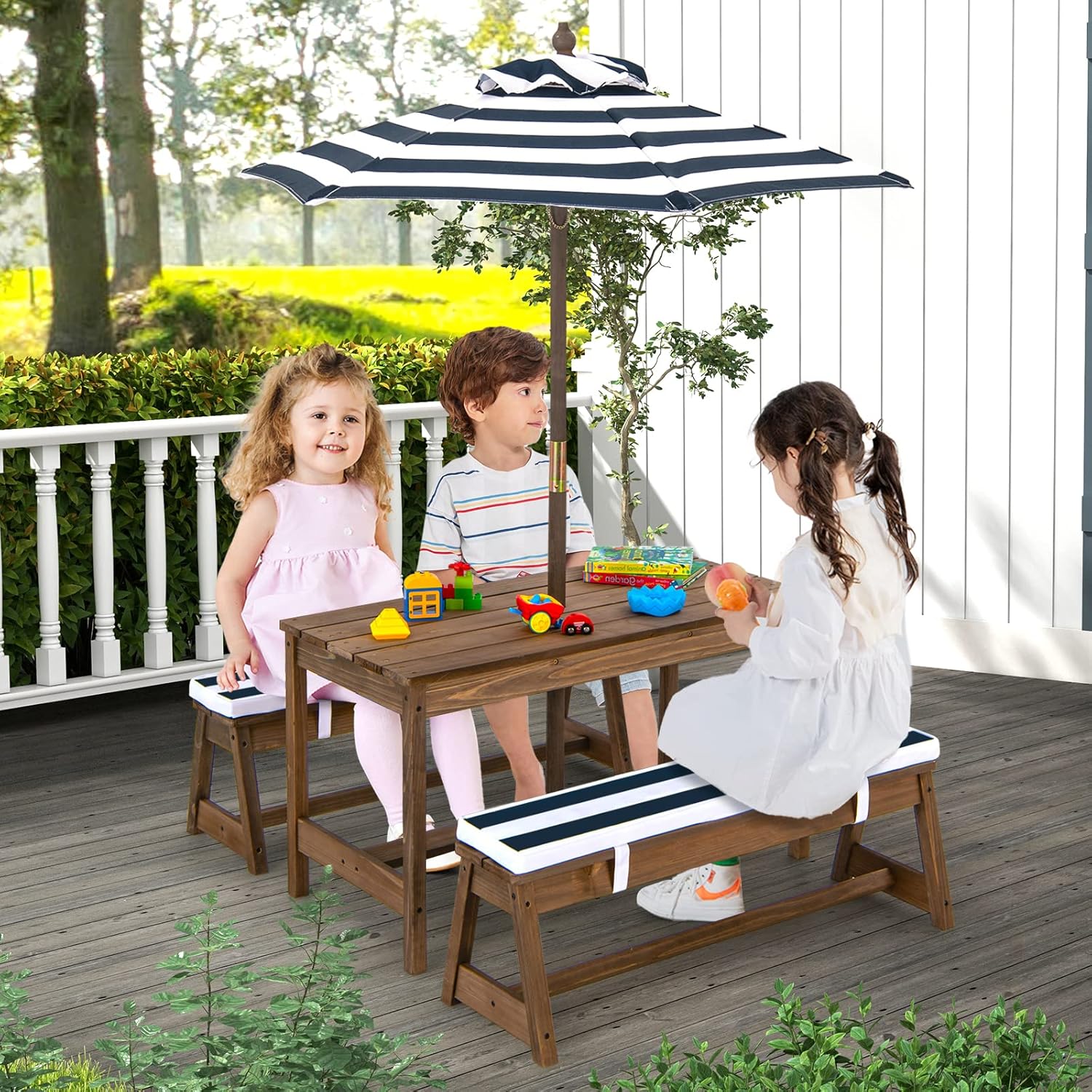 Height Adjustable Wooden Kids  - Kids Outdoor Table And Chairs With Umbrella recension och pris