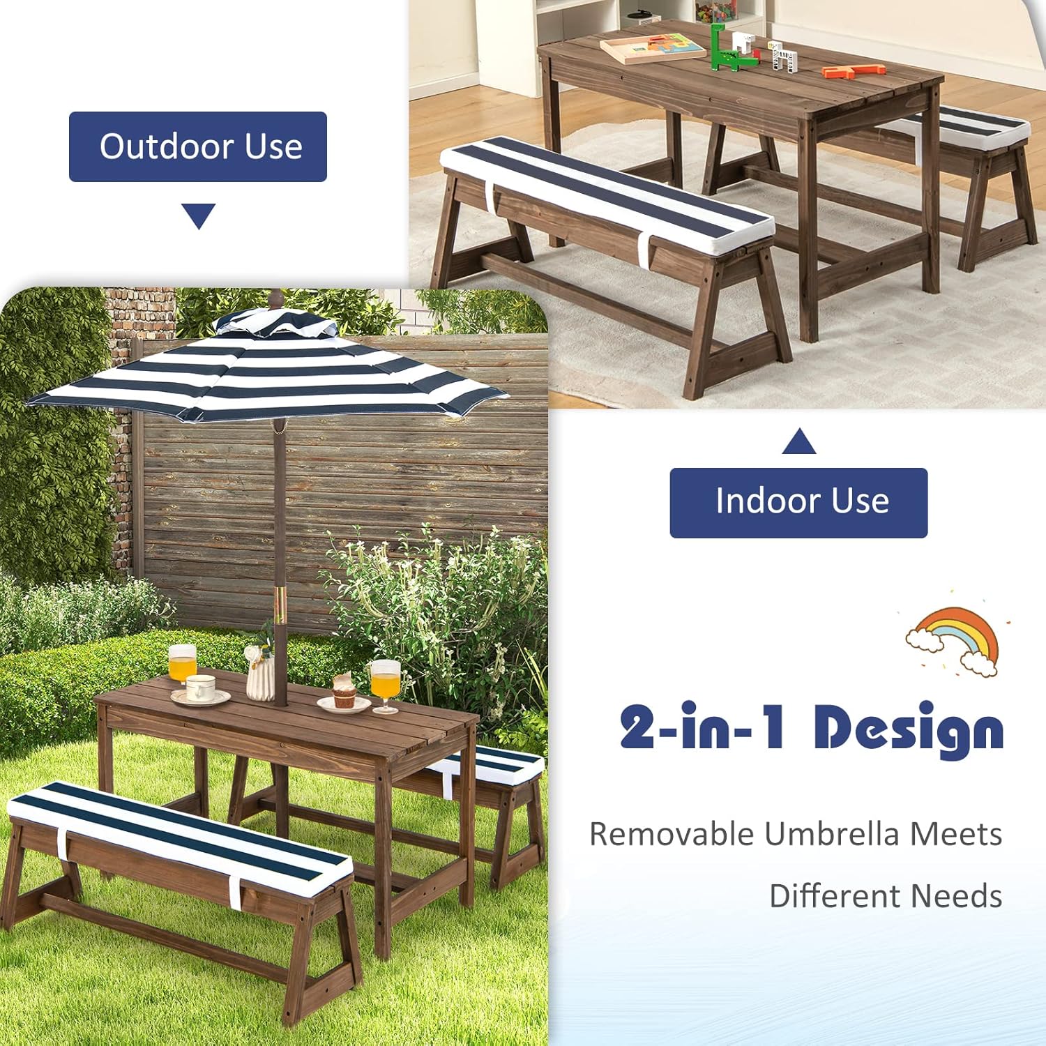 Height Adjustable Wooden Kids  - Kids Outdoor Table And Chairs With Umbrella recension och pris
