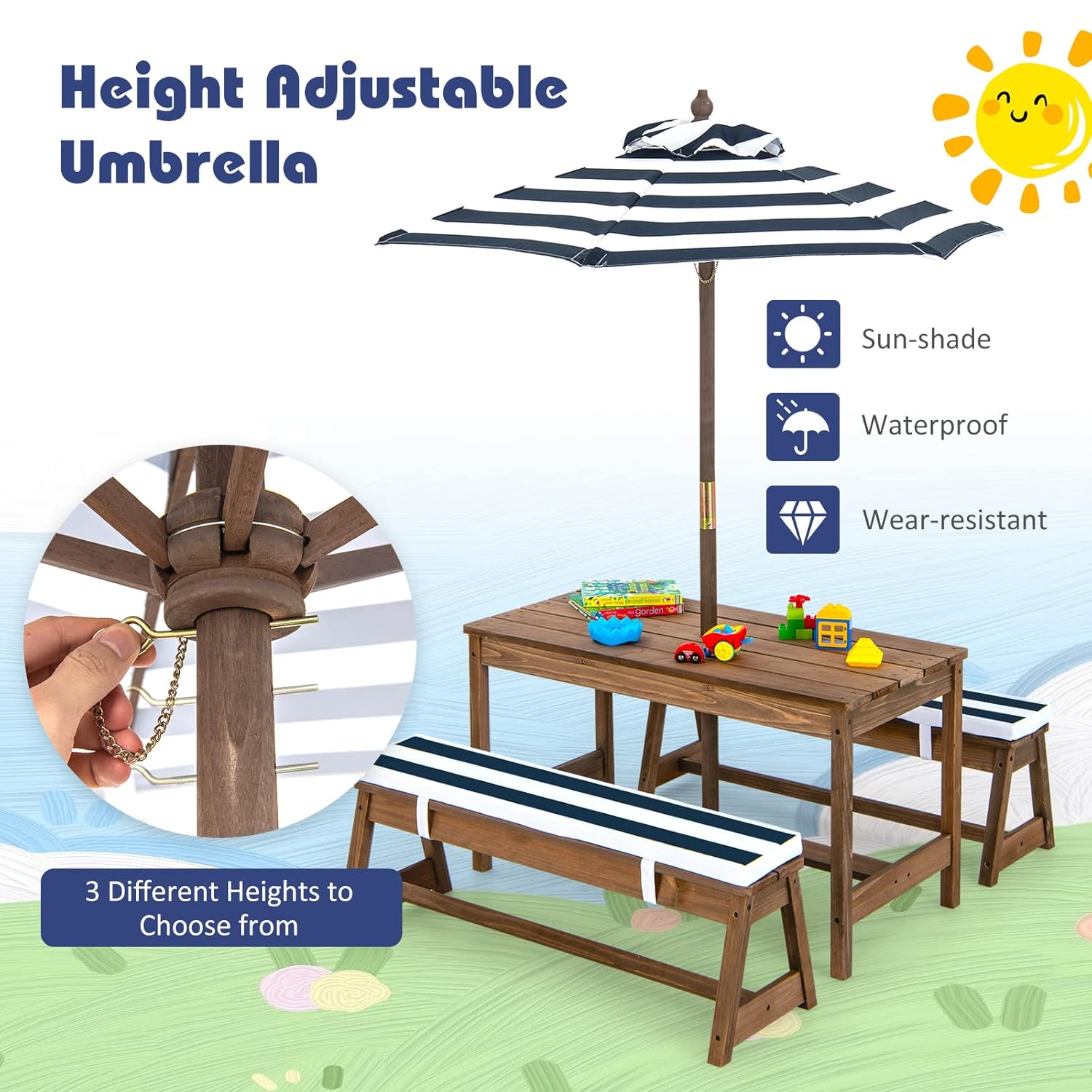 Height Adjustable Wooden Kids  - Kids Outdoor Table And Chairs With Umbrella recension och pris