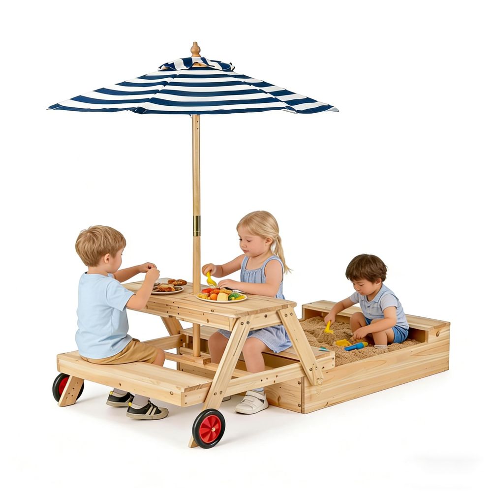 Kids Picnic Table with Sandbox - Kids Outdoor Table And Chairs With Umbrella recension och pris