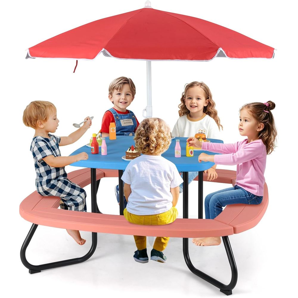 Kids Picnic Table, 8 Person To - Kids Outdoor Table And Chairs With Umbrella recension och pris
