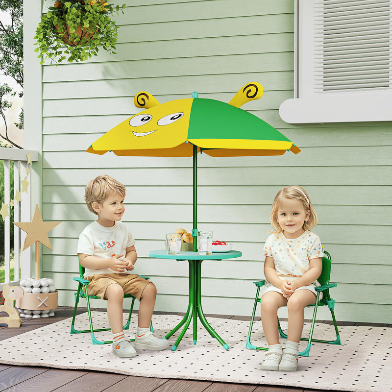 Qaba Kids Picnic Table and Cha - Kids Outdoor Table And Chairs With Umbrella recension och pris