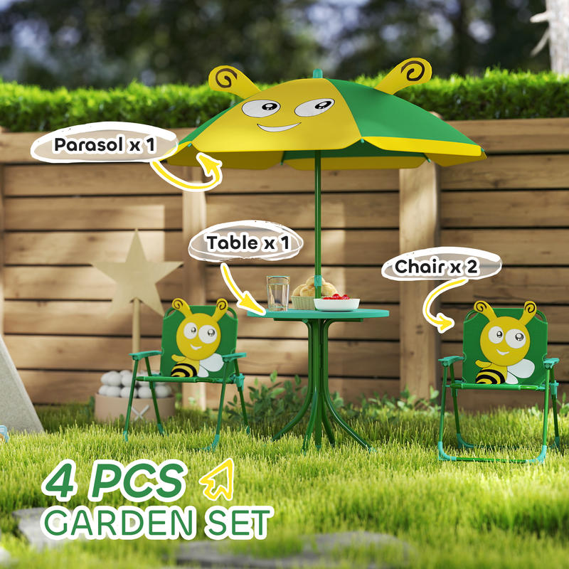 Qaba Kids Picnic Table and Cha - Kids Outdoor Table And Chairs With Umbrella recension och pris